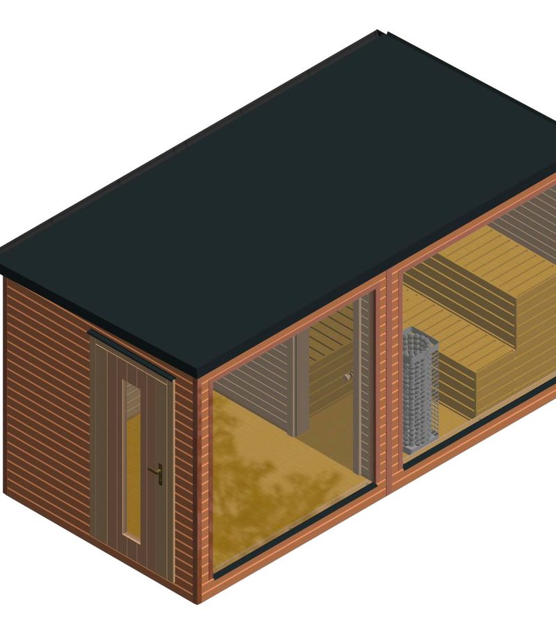 Finská sauna s odpočívárnou o vnitřním rozměru 2x2m a 2x2m